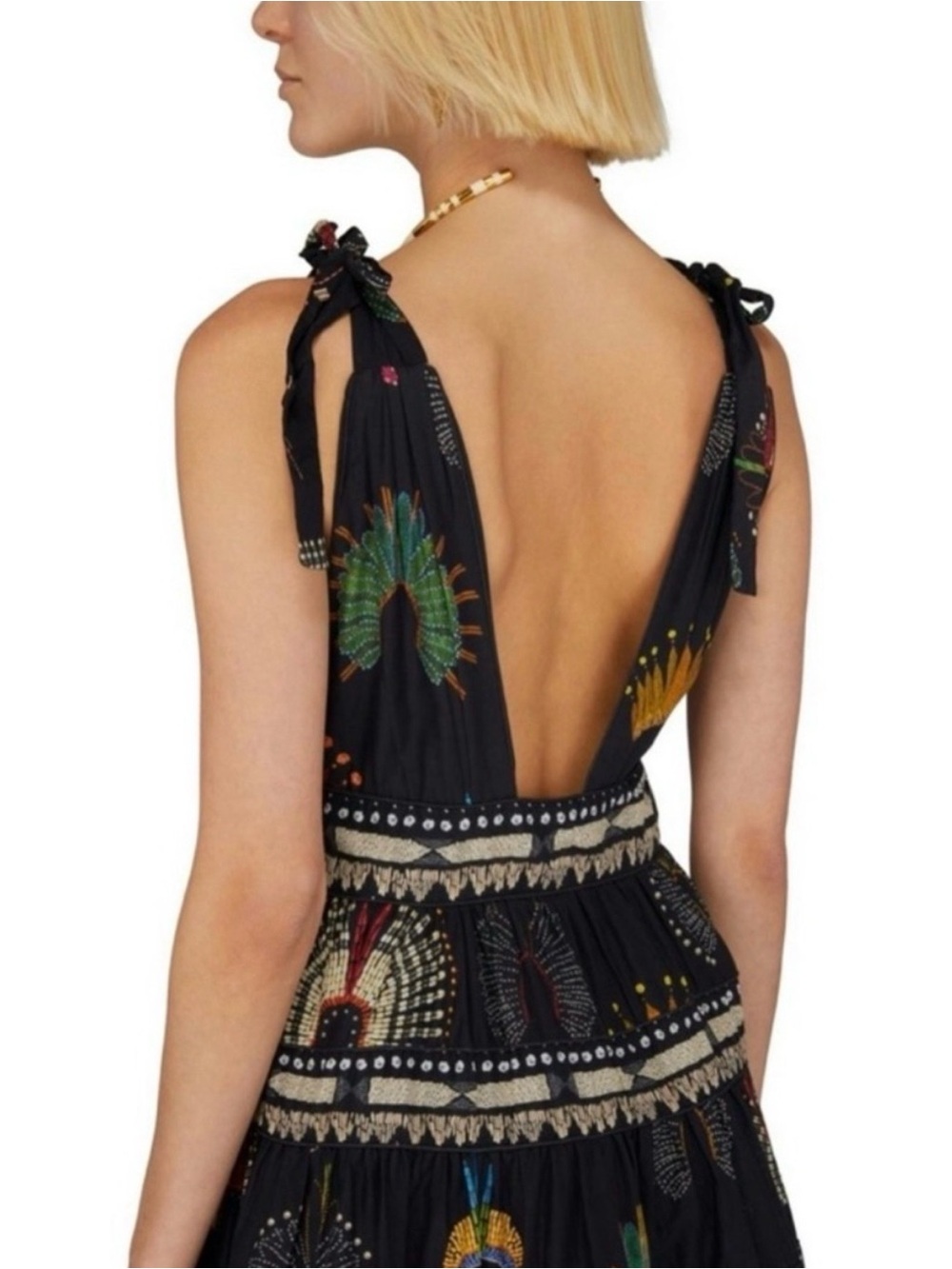 FARM Rio Black Tiered Midi Dress with Multicolor Sunburst Print - Picture 4 of 5